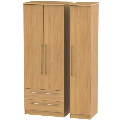 Sherwood - 3 Door 2 Drawer Triple Tall Plain Wardrobe - Modern Oak Finish