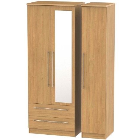 Sherwood - 3 Door 2 Drawer Triple Tall Mirror Wardrobe - Modern Oak Finish