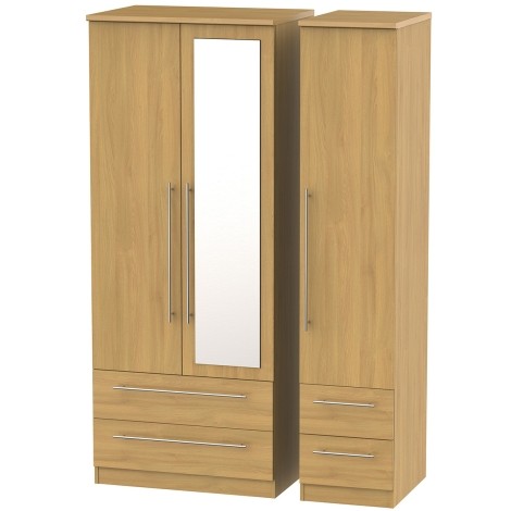 Sherwood - 3 Door 4 Drawer Triple Mirror Wardrobe - Modern Oak Finish