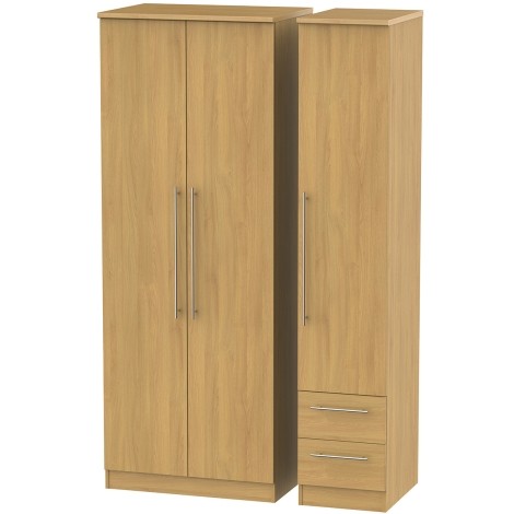 Sherwood - 3 Door 2 Small Drawer Tall Triple Wardrobe - Modern Oak Finish