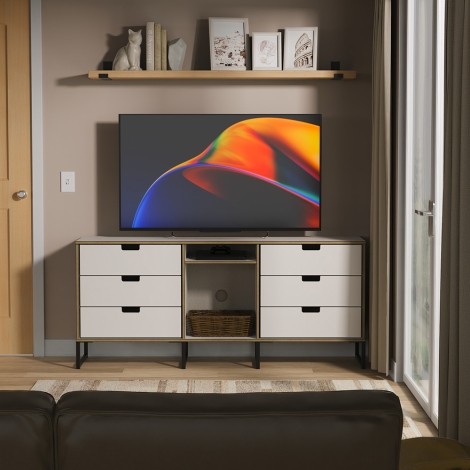 Shanghai - Kashmir 6 Drawer TV Unit - Black Sleigh Leg