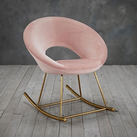 Stella - Accent Rocking Chair - Pink Velvet Fabric - Gold Legs