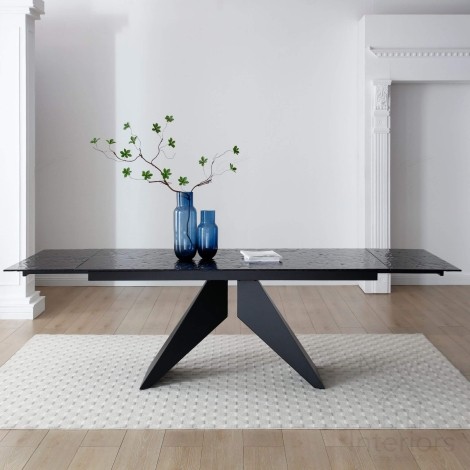 Silux Carbon Black Textured Glass Top Extending Dining Table (180-260cm)