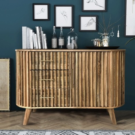 Slatted One Door 3 Drawer Sideboard