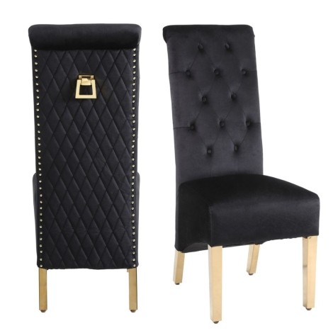 Sofia Black Velvet, Gold Square Knocker Chair (Pair)