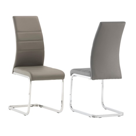 Pair Of - Soho Dining Chair - Grey PU - Stitch Pattern - Polished Stainless Steel - Cantilever Frame