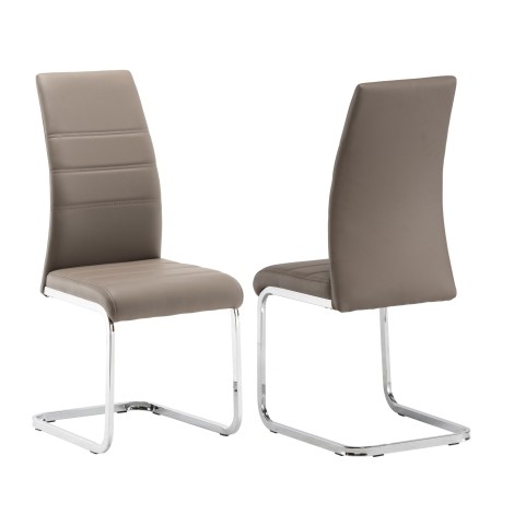Pair Of - Soho Dining Chair - Taupe PU - Stitch Pattern - Polished Stainless Steel - Cantilever Frame