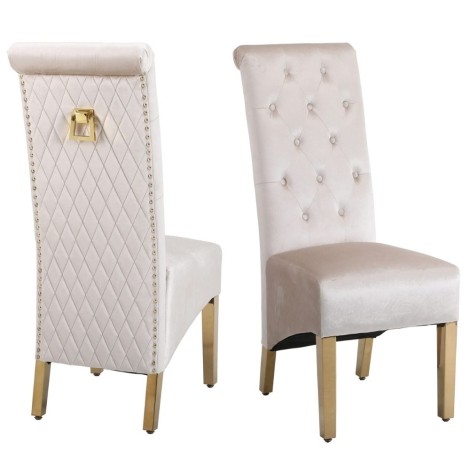 Sofia Cream Velvet, Gold Square Knocker Chair (Pair)