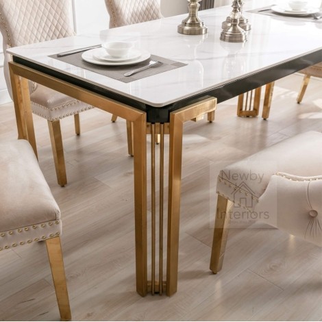 Sorrento White Ceramic Dining Table Gold Legs (180cm)