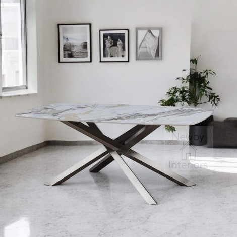 Loazzolo White & Gold Gloss Ceramic Dining Table (180cm)