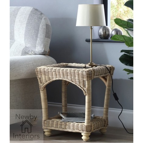 Samford Lamp Table Natural Wash Rattan & Glass