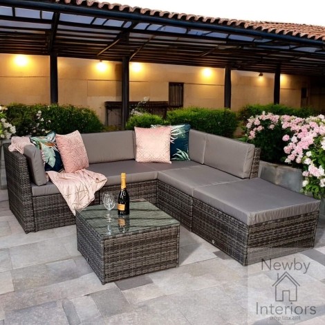 Stella Outdoor Modular Corner Sofa & Coffee Table, Grey Weave