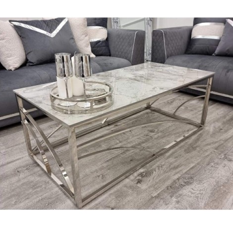 Stella Stomach Ash Sintered Stone & Chrome Coffee Table