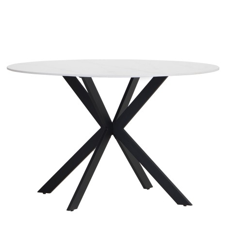 Round - 1.2m/120cm - White Sinistered Stone Top - Dining Table - Black Base