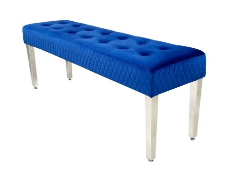 Chelsea - Quilted - Blue Velvet - Bench - Chrome Legs 