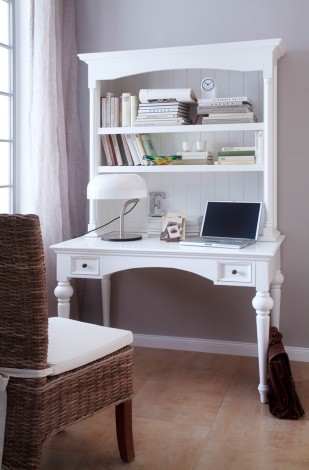 Halifax - Pure White Painted - Desk with Hutch - 2 Drawers and 2 Open Shelves