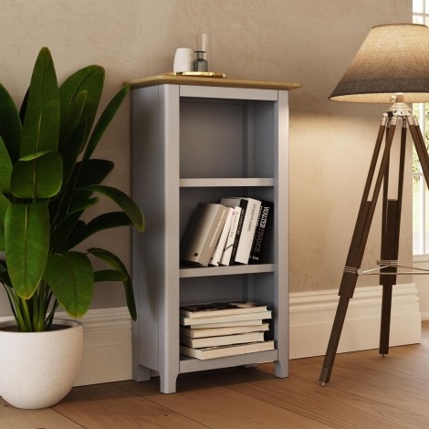 Taberno - Dove Grey - 2 Tone - 3 Tier Small Bookcase - Light Oak Top