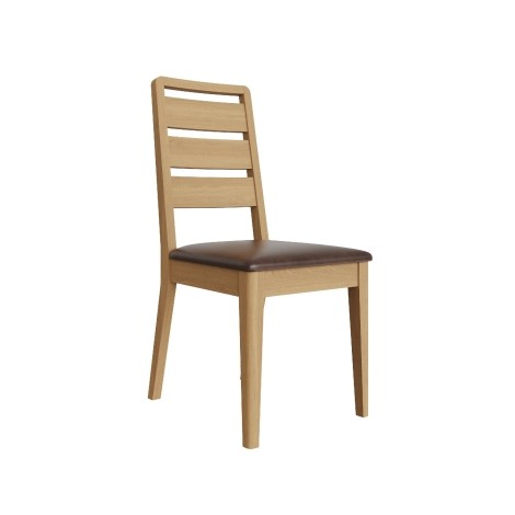 Taberno - Oak - Ladder Back Dining Chair - Dark Brown PU Covered Seat - Natural Finish - Pair