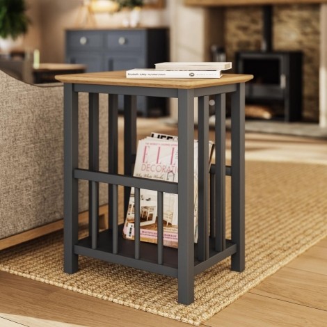 Taberno - Graphite Blue - 2 Tone - Magazine Rack - Light Oak Top