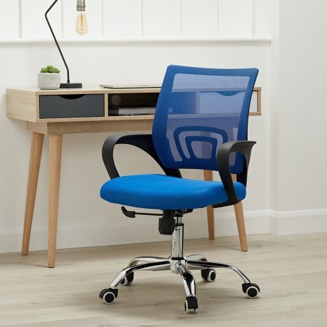 Tate - Mesh Back - Swivel Office Chair - Blue - Chrome Base With Caster Wheels