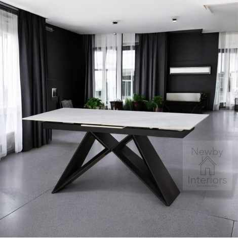 Terenzo Gloss Grey Ceramic Centre Extending Dining Table (160-200cm)