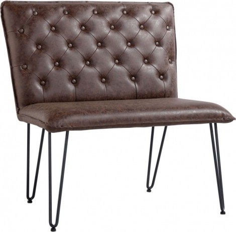 Texas Brown 90cm Faux Leather Bench With Back and Metal Legs