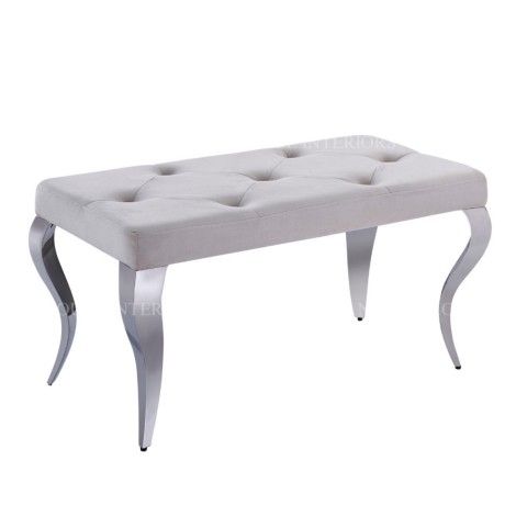 Louis Cream French 90cm Velvet Bench with Chromed Steel Legs