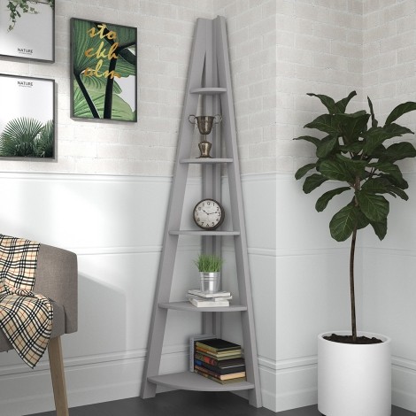 Tiva - 4 Shelves - Corner Ladder Shelving - Grey Finish