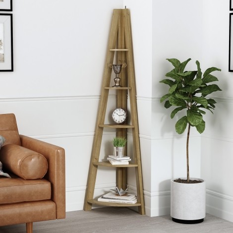 Tiva Corner Ladder Shelving Oak 