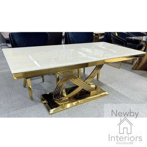 Elina Cream Marble Dining Table (180cm) - Gold Base