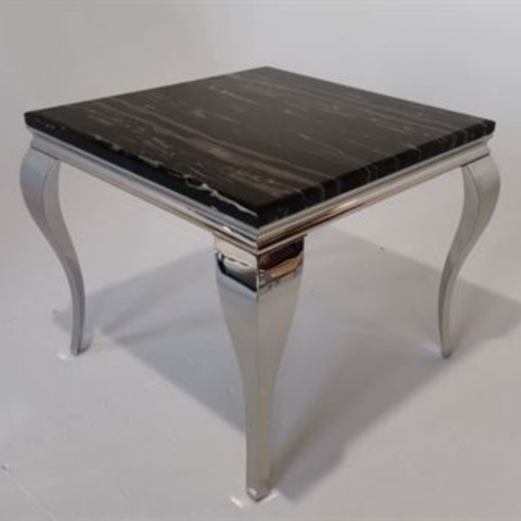 Louis - Black Glass Top - 100cm/1m - Square Dining Table - Chrome Metal Legs