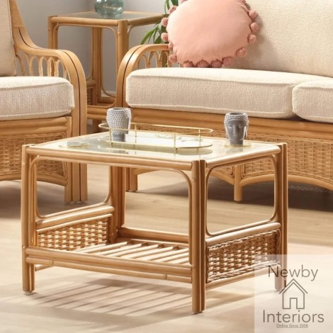 Vale Coffee Table Light Oak Rattan & Glass
