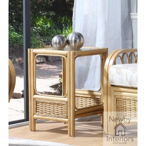 Vale Lamp Table Light Oak Rattan & Glass