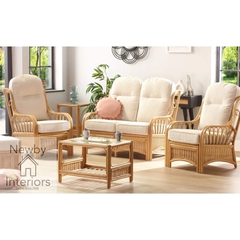 Vale 2 Seater Sofa & 2 Chairs Light Oak Rattan