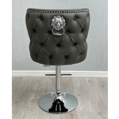 Vicenza -  Lion head Knocker - Buttoned Back - Grey Faux Leather - Bar Stool