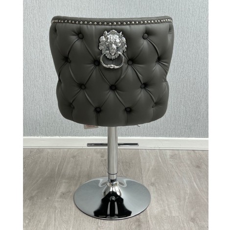 Valentino Grey PU, Silver Lion Knocker Stool