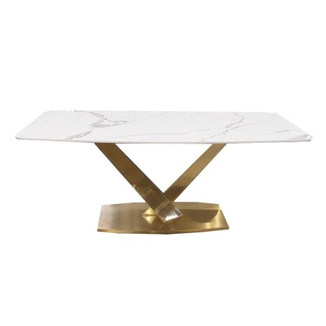 Valeo - Polar White - 180cm/1.8m - Rectangular - Dining Table - Sintered Stone Top - Gold Legs