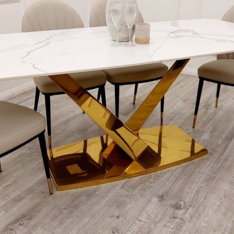 Valeo Polar White Sintered Stone & Gold Dining Table (180cm)