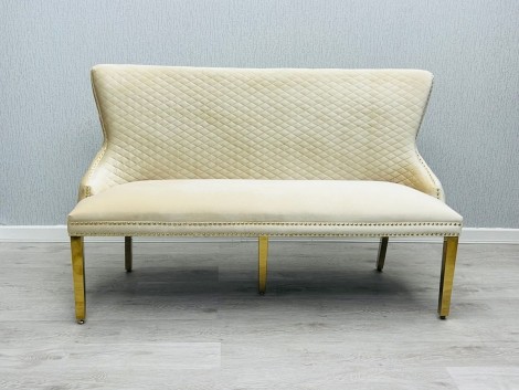 Victoria Cream Velvet, Gold Lion Knocker High Back Bench
