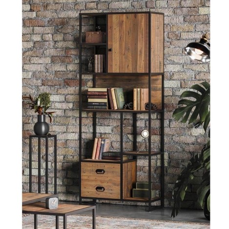 Ooki - Large - Reclaimed - 1 Door & 2 Drawer - Open Bookcase - Laquer Finish - Steel Frame