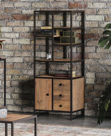 Ooki - Reclaimed - Modular Tall - Cupboard with Doors / Drawers / Shelves - Laquer Finish - Steel Frame