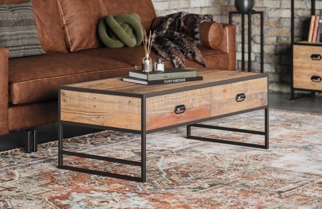 Ooki - Reclaimed - Rectangular - 4 Drawer - Coffee Table - Laquer Finish - Steel Frame