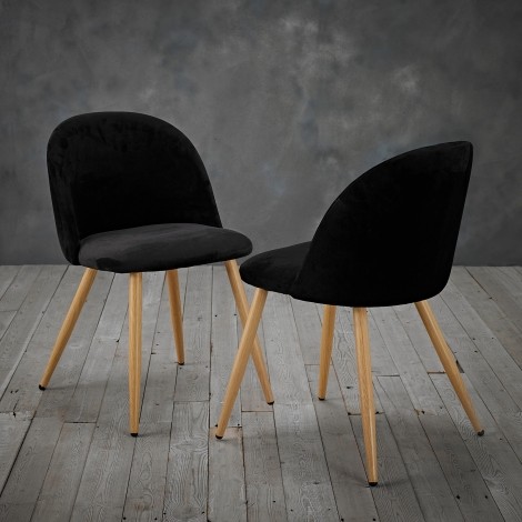Venice Black Velvet Dining Chairs (Pair)
