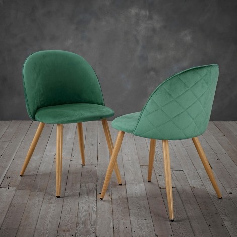 Venice - Pair Of - Green - Velvet Fabric - Dining Chairs