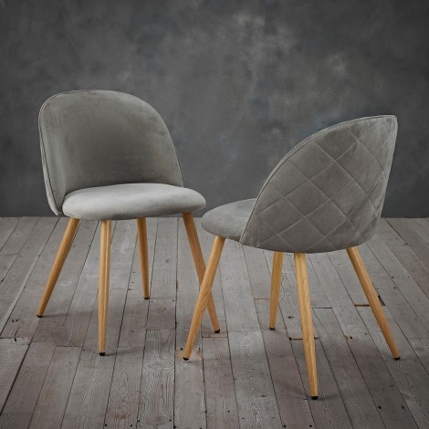 Venice - Pair Of - Grey - Velvet Fabric - Dining Chairs