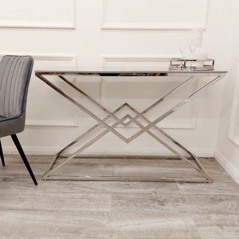 Vesta Stomach Ash Sintered Stone & Chrome Console Table