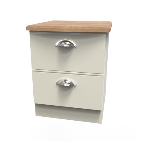 Victoria - Cream Ash with Riviera Oak Top 2 Drawer Bedside Cabinet / Bedside Table / Nightstand