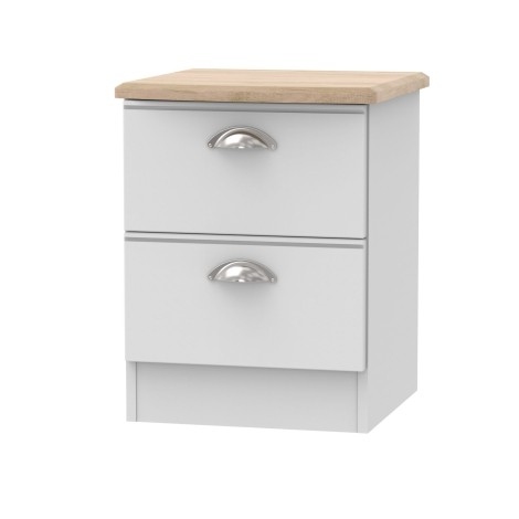Victoria - Grey Matt with Riviera Oak Top 2 Drawer Bedside Cabinet / Bedside Table / Nightstand