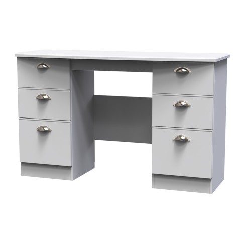 Victoria - Kneehole Double Pedestal Dressing Table / Vanity Table / Desk - Grey Matt Finish