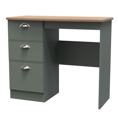Victoria - Reed Green with Riviera Oak Top Single Pedestal Dressing Table / Vanity Table / Desk